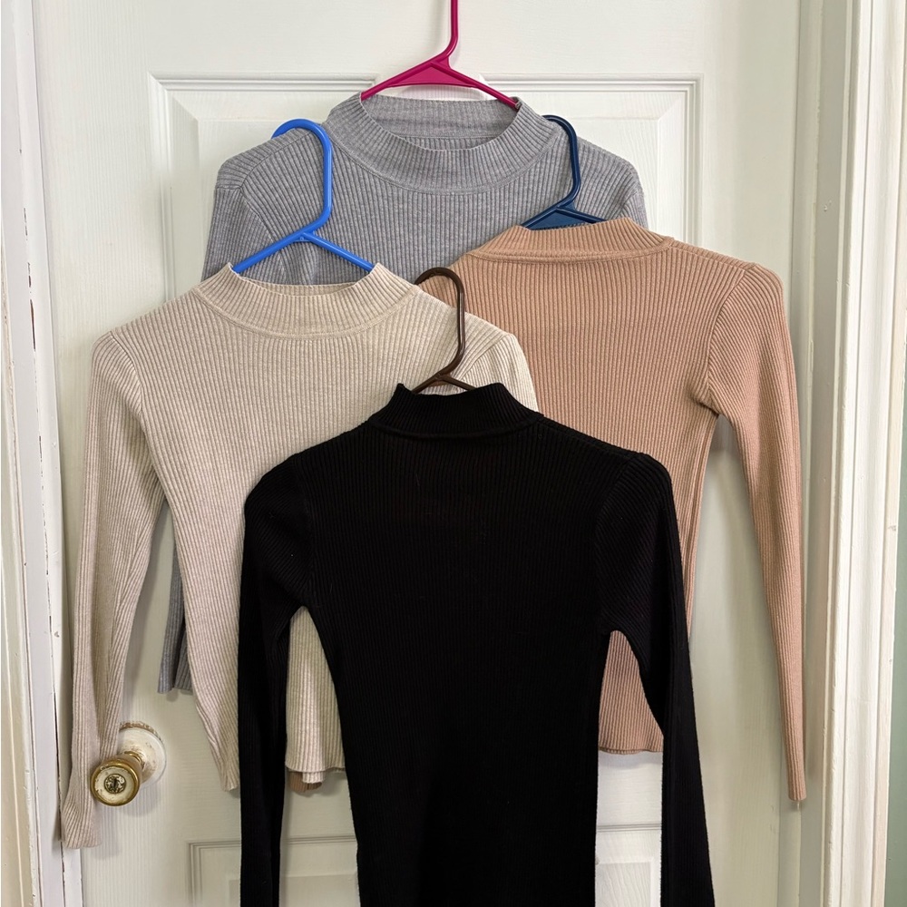 SHEIN Ripped Knit Mock Neck, Thin Long Sleeve Set of 4 - All Size Large